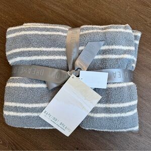 NWT NEW Barefoot Dreams Double Striped Blanket Moonbeam Gray Cream 45x60